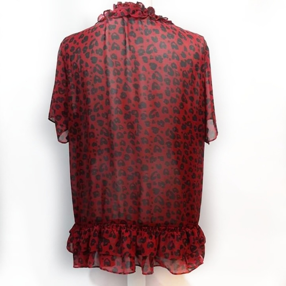 Sold~Umgee Red Leopard Animal Print Blouse Large - Picture 2 of 2